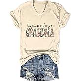 YTUGNE Grandma Shirts Women Happiness is Being a Grandma Graphic T Shirt Vintage V Neck Nana Tshirt Gigi Short Sleeve Tee Top