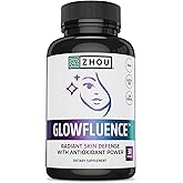 Zhou Glowfluence - Hyaluronic Acid Supplement with Vitamin C and Antioxidants, Glowing Skin and Hydration Support, Hyaluronic Acid Pills for Women and Men, Pure Formula - 30 Vegetarian Capsules