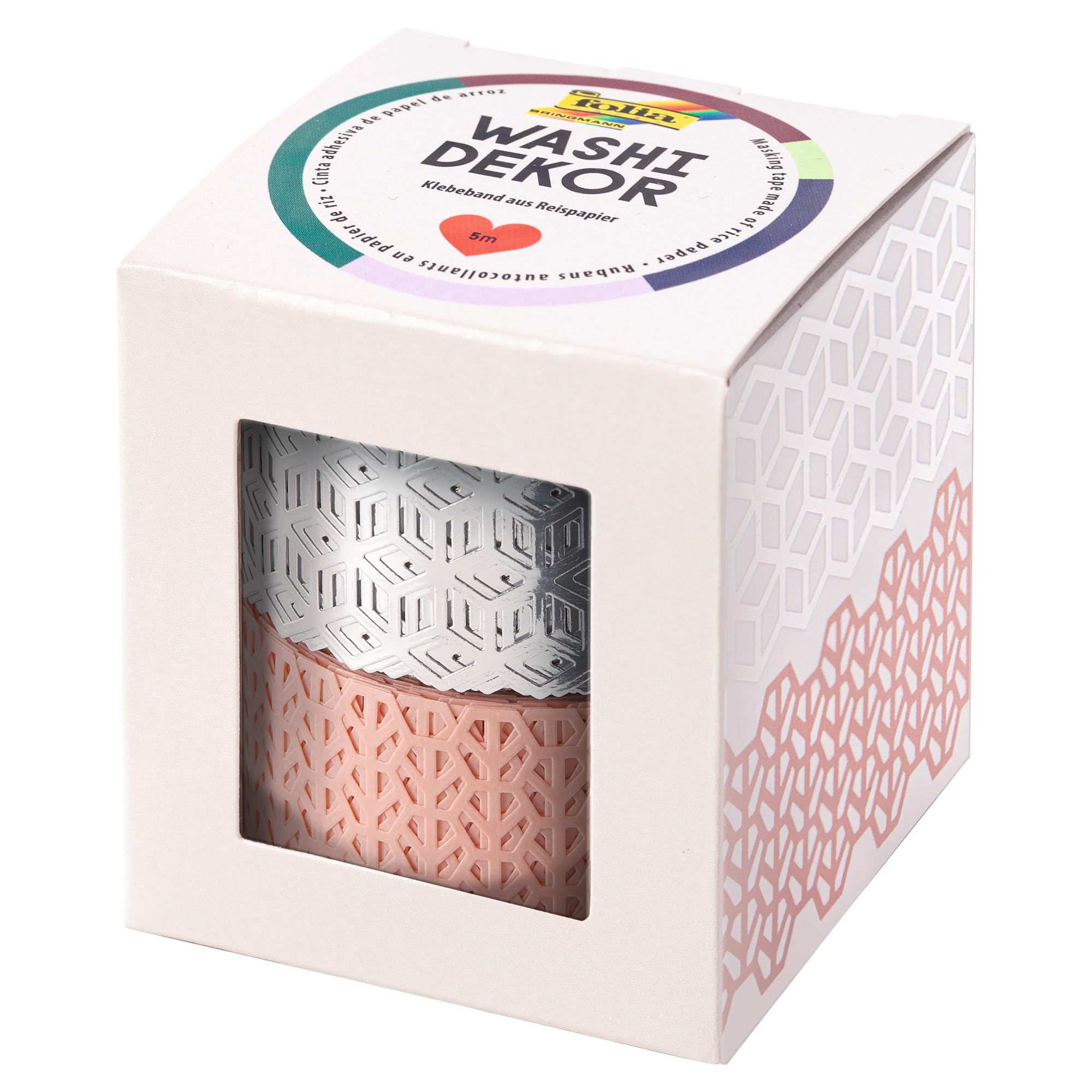 folia 29202 Washi Decor, Lace Borders Made of Rice Paper, Set of 2, Rose/Silver, Each Approx. 25 mm x 5 m, Sticks to Numerous Surfaces, Can Be Removed Without Residue for Decorating and Decorating
