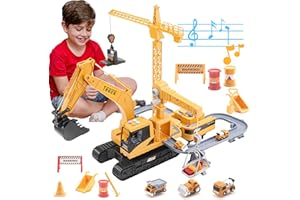 VELIYAKA Construction Vehicles Toy Set for Boys, 2 in 1 Engineering Excavator Truck Playset with Crane, Dump Truck, Mixer, Bulldozer, Birthday Christmas Easter Gift for 3+ Year Old Kids