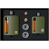 Ragproper Modern Glass Hip Flask for Men | Cork & Silicone Lid Liners | Firm Grip | Curved Edges | Durable Silicone Covered Flask for Whiskey | Liquor | Sprits | 100ml Single+ 240ml Double | Green