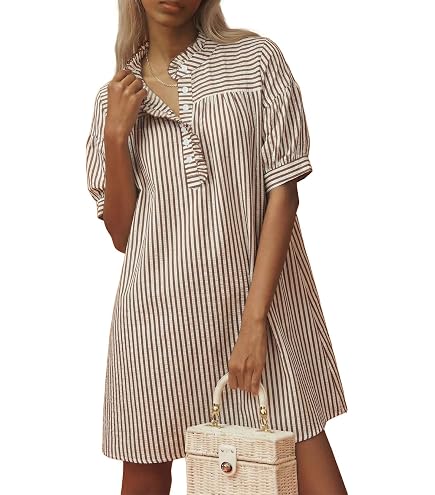 Amazon.com: BLENCOT Summer Dresses for Women Puff Sleeve Striped