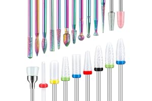ROLOKIT 22Pcs Nail Drill Bits-3/32'' Ceramic Drill Bits for Nails, Diamond Nail Bits for Nail Drill, Carbide Nail Bits for Electric Manicure Pedicure Nail File Machine