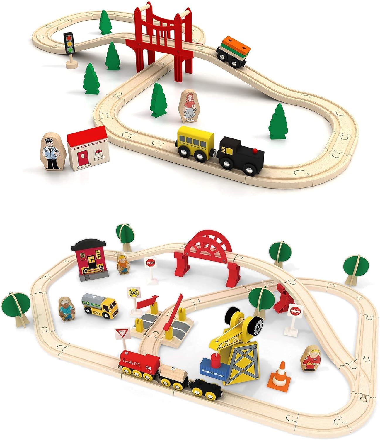 Tiny Land 39Pcs Wooden Train Set 