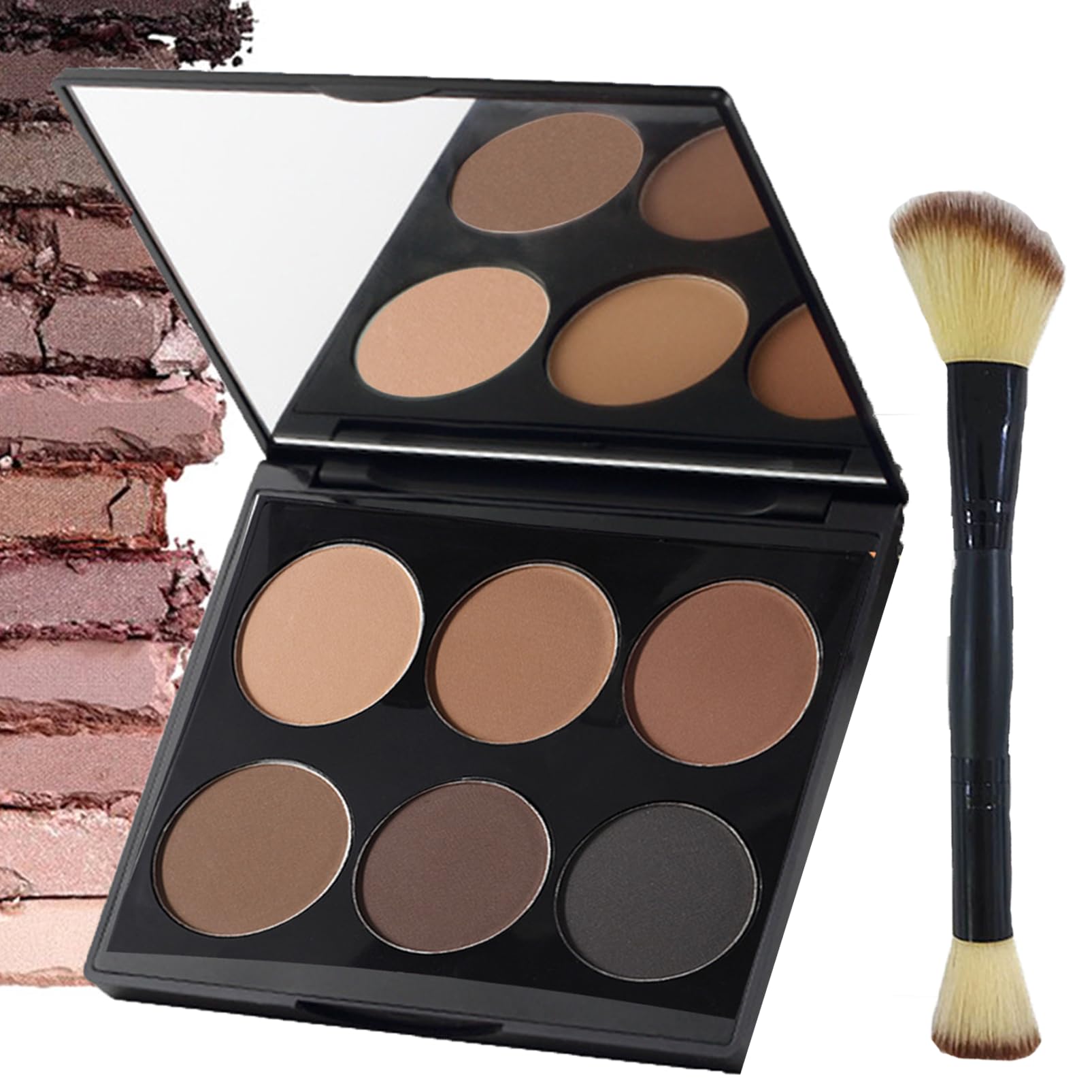 Contour&Highlight Powder Contour Set, 6 Blendable Matte Shades Makeup Palette With Double-head Brush All-Day Wear Sculpts Smooth Natural Matte Finish Brightens Light/Medium For Highlighter/Blending