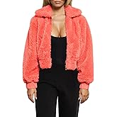 FANCYINN Womens Teddy Cropped Faux Fur Jacket Furry Lapel Coat Zip Up with Pockets Warm Winter