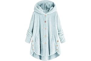 INESVER Womens Winter Coats 2023 Fashion Faux Fur Coat Fuzzy Fleece Warm Sherpa Hoodie Jacket Button Lapel Cardigan Sweater