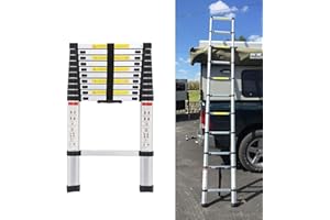 AUTOFATHER 10.5 Feet Aluminum Telescoping Telescopic Extension Ladder 330 Pound Capacity, Portable Lightweight Attic Loft Ladder Foldable with Non-Slip Rubber Feet, EN131 Certificate Multi-Purpose Ladders