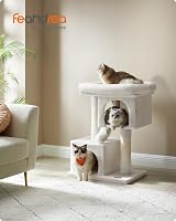 Feandrea Cat Tree Tower 84 cm Large Cat Perch 56x40 cm 2 Caves Cream view 2