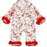 Babieshouse Baby Girl Valentines Day Pajamas Heart Feather Trim Romper Long Sleeve Button Down Nightgown Infant Sleepwear Pjs
