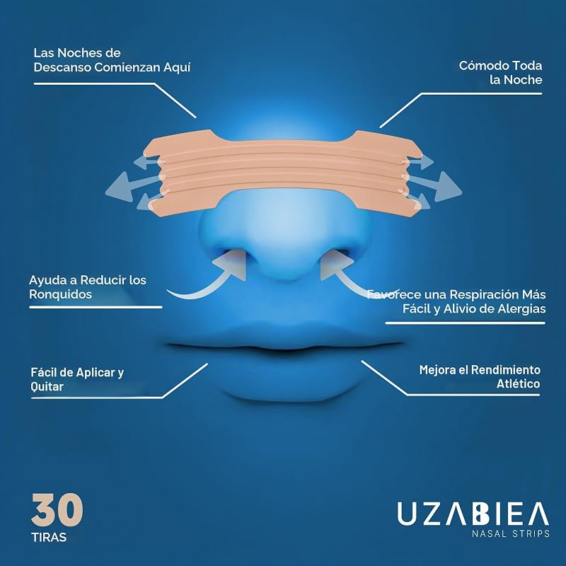 Tiras nasais, 30 unidades para aliviar o ressonar, tecnologia patenteada BVT e LTa, barra de suporte tripla, sem medicamentos, melhora a qualidade do sono.