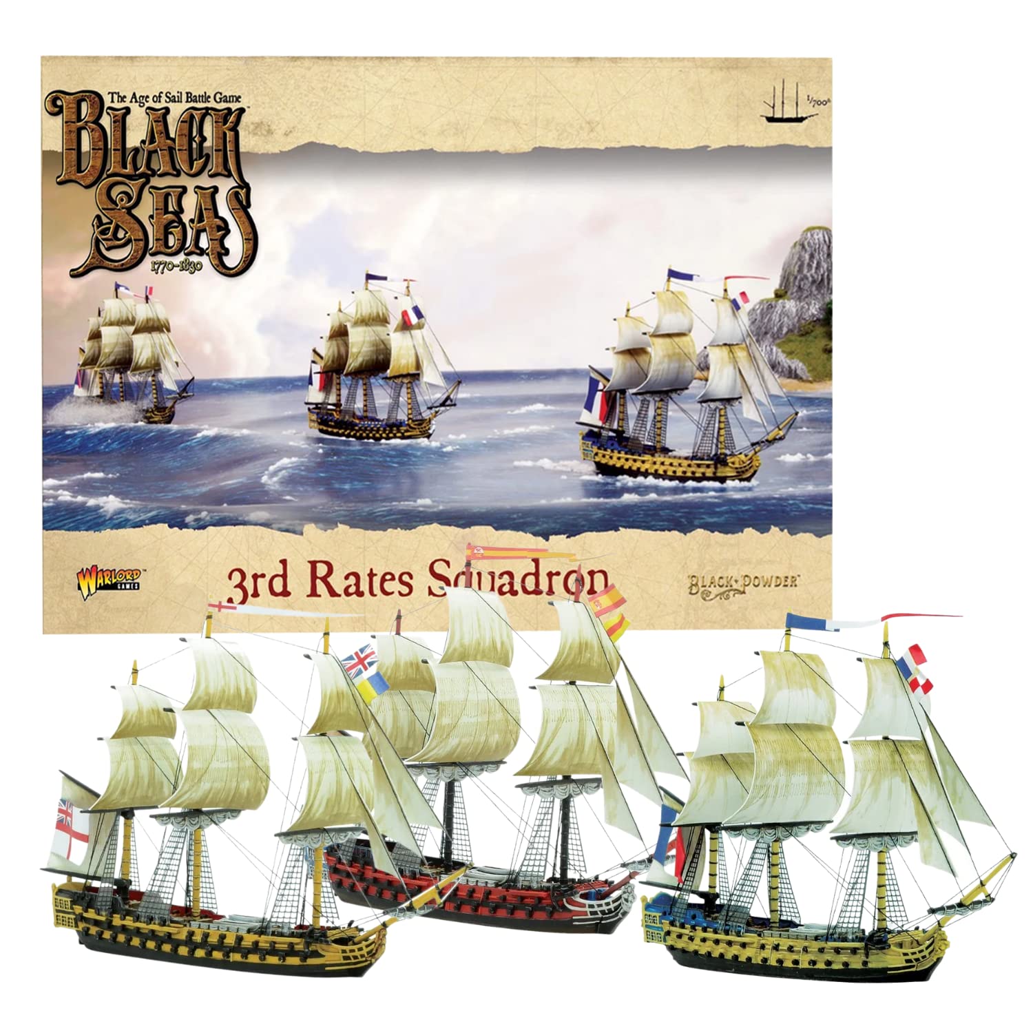 Wargames Delivered - Warlord Games Black Seas - 3rd Rates Squadron (1770-1830), 1/700 Scale, MiniatureNaval wargame, Ship Battles, Naval Warfare, Battleship Model for Miniature Wargaming
