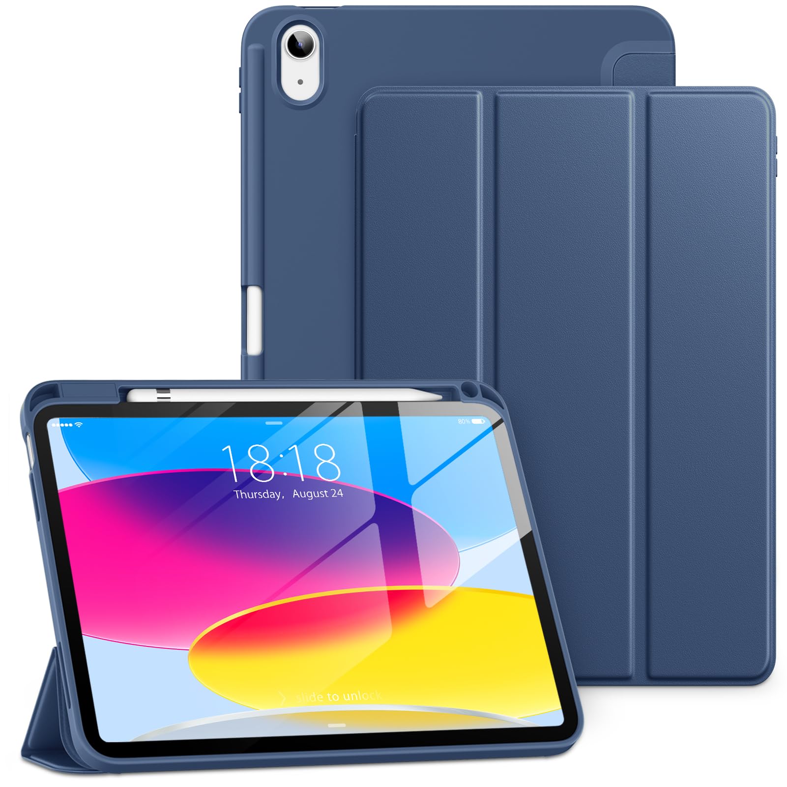 Photo 1 of DTTO for iPad (A16) 11th Generation Case 11 Inch 2025, iPad 10th Generation Case 10.9 Inch 2022, Slim Tri-fold Stand Soft TPU Back Protective Cover with Pencil Holder - Auto Sleep/Wake, Navy Blue