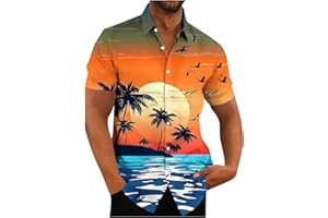 Mens Hawaiian Shirts Short Sleeve Button Down Beach Blouses Fashion Boho Vacation Tunic Tops Workout Tshirts