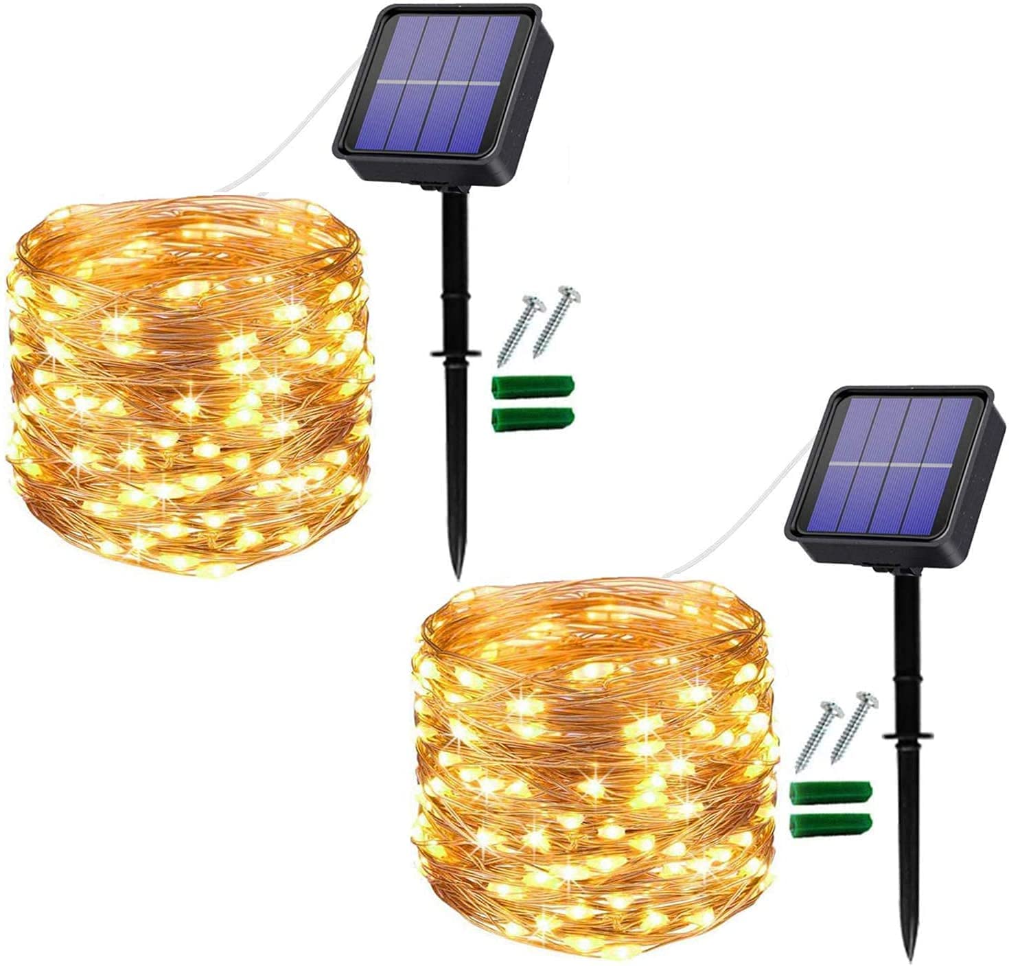 Useber [2 Pack] Solar Garden Lights,2x14M Total 240LED Solar Fairy Lights Waterproof Copper Wire Outdoor Christmas Lights for Fence,Gazebo,Garden,Home,Trees,Camping,Weddings,Party,Christmas(Warm)