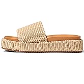 EQAUDES Women's Platform Wedge Sandals Open Toe Summer Espadrilles Beach Raffia Slip On Cute Woven Dress Shoes Comfortable Resort Wear Trending 2025