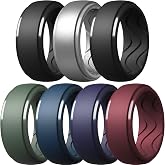 Egnaro Men's Silicone Rings, Inner Arc Ergonomic Breathable Design | 10mm Wide 2.5mm Thick, Rubber Wedding Bands with Inner Wave Grooves, 1/4/5/7 Variety Multipack for Workout, Gym, Travel