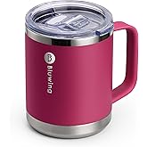Bluwing Insulated Coffee Mug with Lid, 12 oz Travel Coffee mug with handle Double Wall Stainless Steel Travel Tumbler Cup, Spill Proof (Fuchsia Red)