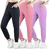 BIG ELEPHANT 3 Pack Girls Joggers with Pockets, High Waisted Kids Athletic Pants for Yoga Running