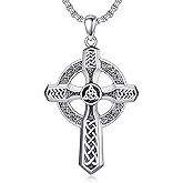 Lattd Celtic Cross Necklace 925 Sterling Silver Irish Celtic Knot Cross Pendant Necklaces Jewelry Gifts for Men Women