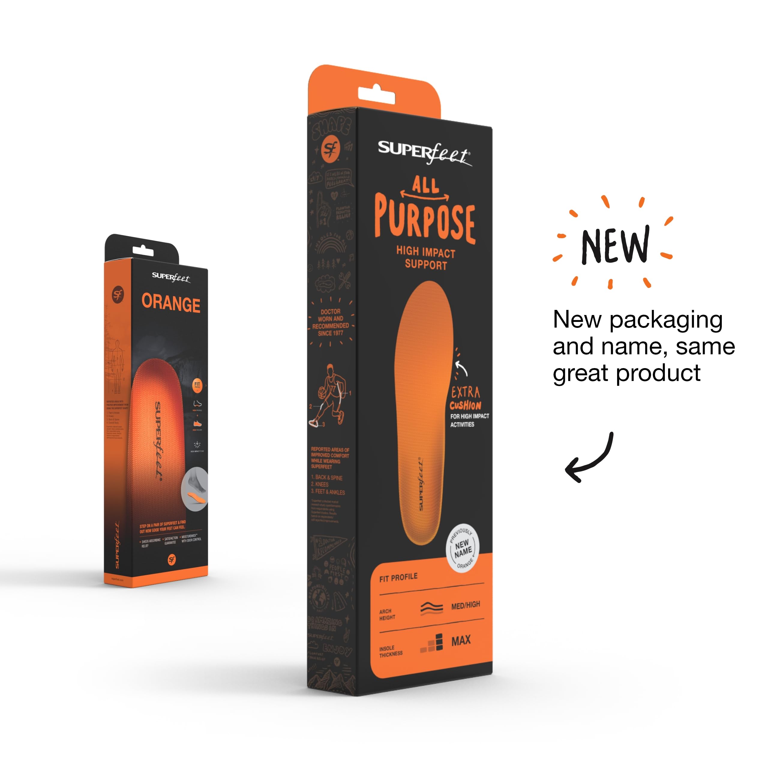 Superfeet All-Purpose High Impact Support Insoles (Orange) - Trim-To-Fit Orthotic Arch Support Shoe Inserts - Professional Grade