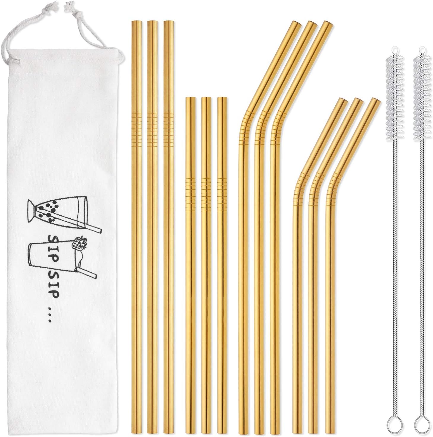 Hiware 12-Pack Reusable Stainless Steel Metal Straws with Case - Long Drinking Straws for 30 oz and 20 oz Tumblers Yeti Dishwasher Safe - 2 Cleaning Brushes Included: Health & Personal Care