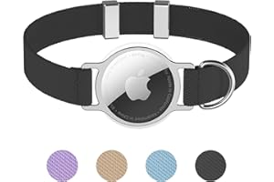 ZOWPET AirTag Cat Collar,Ultra Elastic Cat Tracker Collar with Apple Air Tag Holder, [Lightweight][Scratch Resistant] Stepless Adjustable GPS Pet Collar for Cats Kittens (Black)