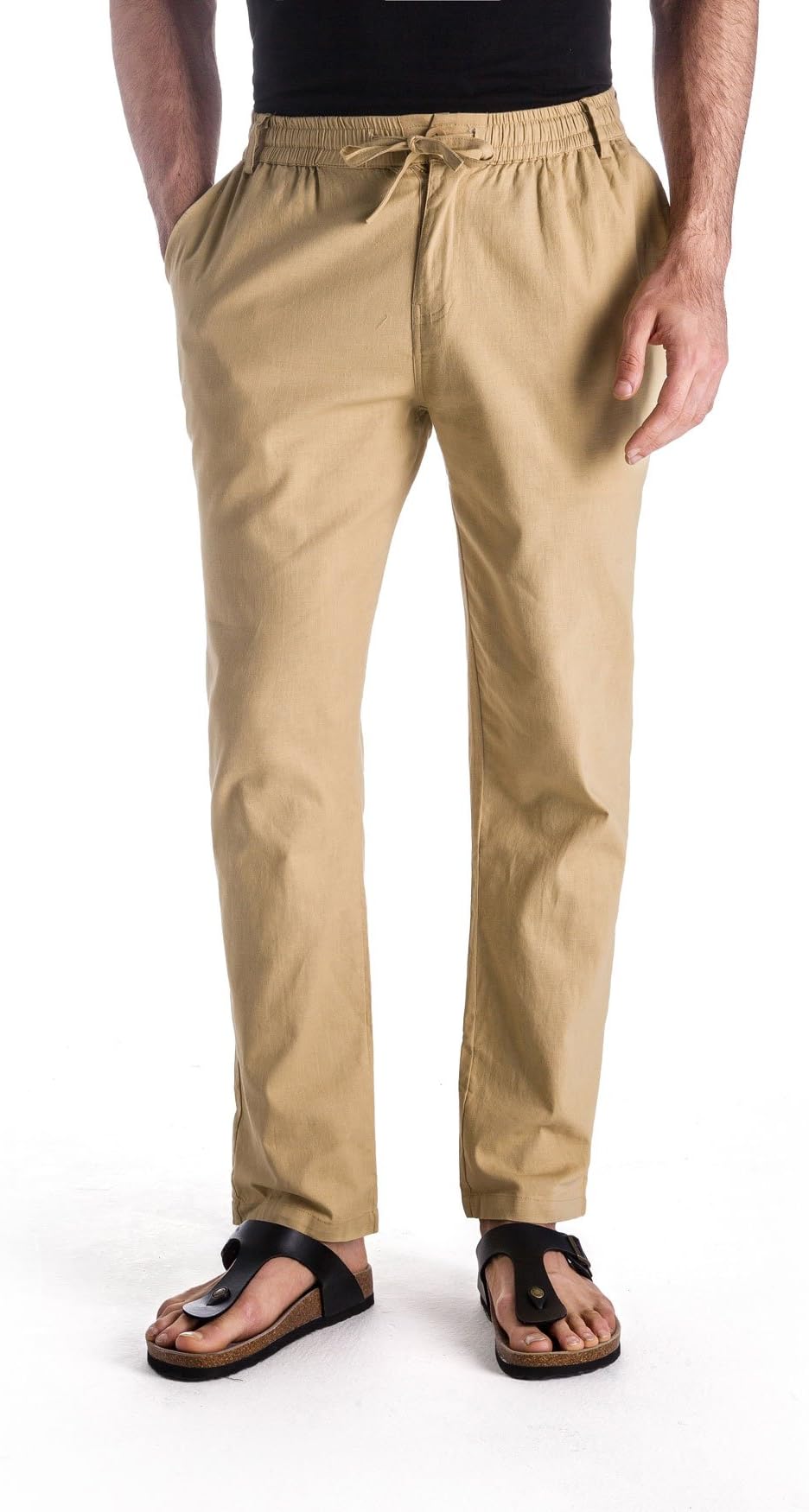 MUSE FATHMenโs Linen Drawstring Casual Beach Pants-Lightweight Summer Trousers