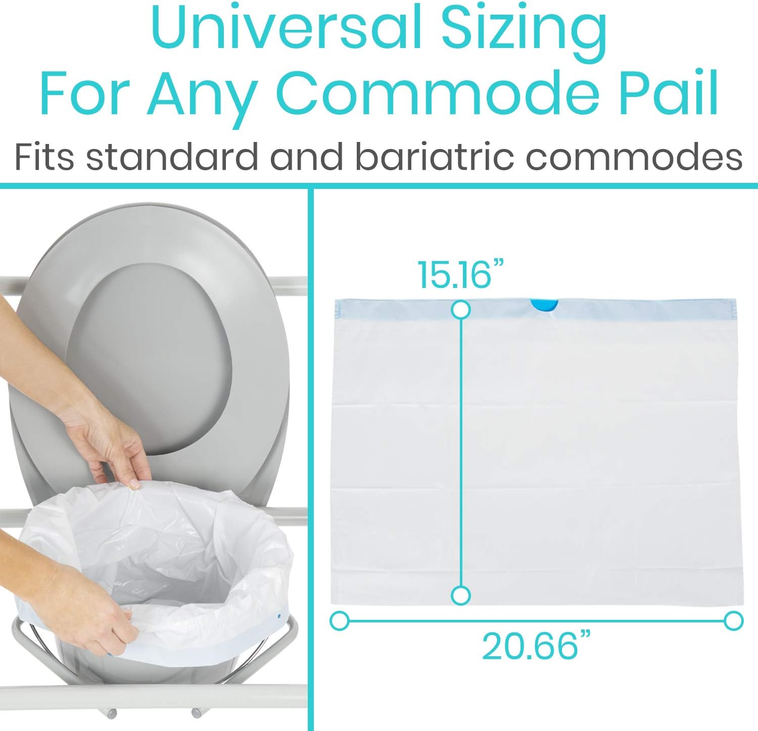 Vive 48 Pack of Commode Liners with Absorbent Pad - Disposable Replacement Bag - Fits Standard Adult Bariatric Bedside Commode Pail and Folding, Portable Toilet Chair - Absorbing Sheet Aid - Universal: Health & Personal Care
