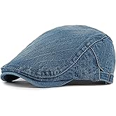 PTDTSHOU Mens Denim Newsboy Flat Cap Breathable Gatsby Ivy Driving Hat Adjustable Cotton Golf Cap