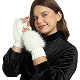Flammi Women Wool Knit Fingerless Gloves Furry Mittens Wrist Warmers