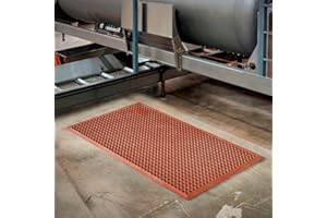 Consolidated Plastics Lightweight DEK-Mat, Anti-Fatigue Kitchen Mat with Holes, 3'x5', Grease Resistant Red