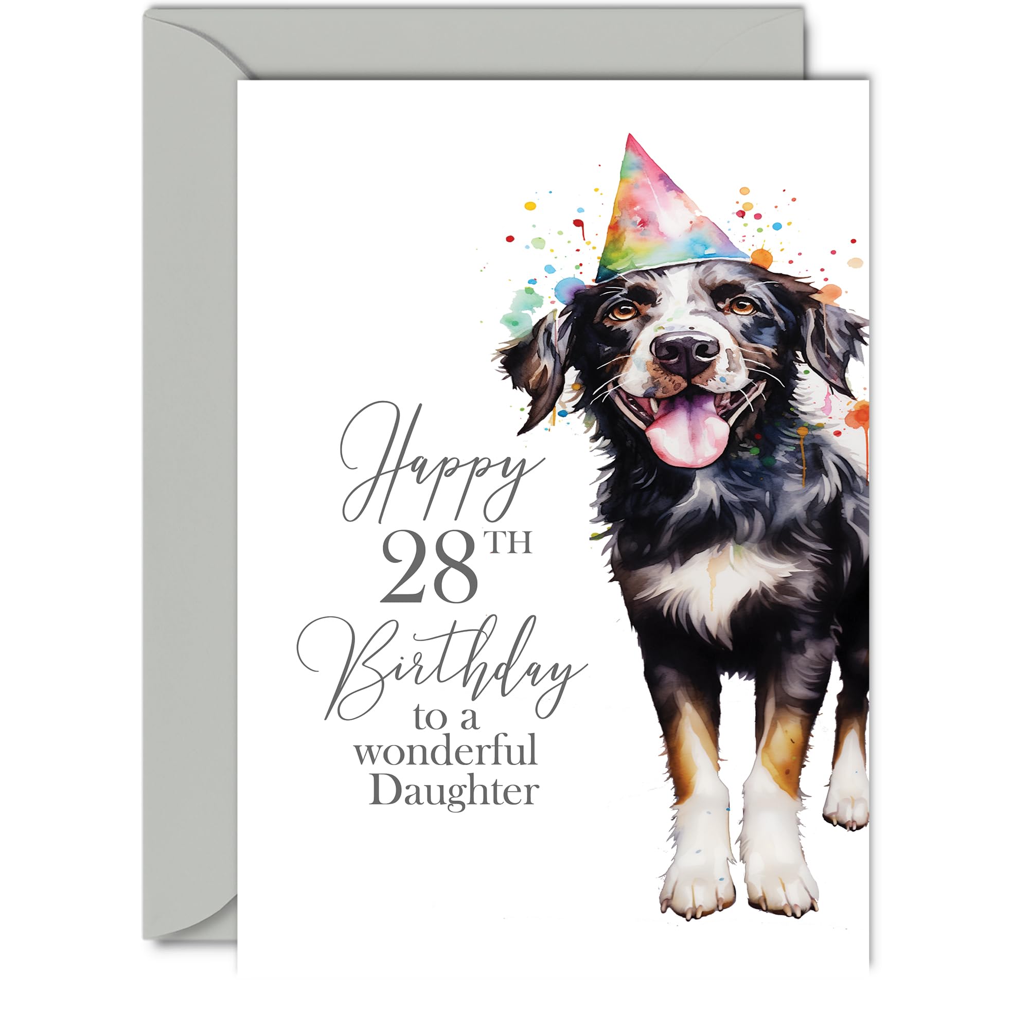 Photo 1 of 28th Birthday Cards for Daughter - Party Dog - Happy Birthday Card for 28 Year Old Daughter from Dad Mom, A5 Bday Women Woman Her Greeting Cards Gift for Daughter Birthday Gifts