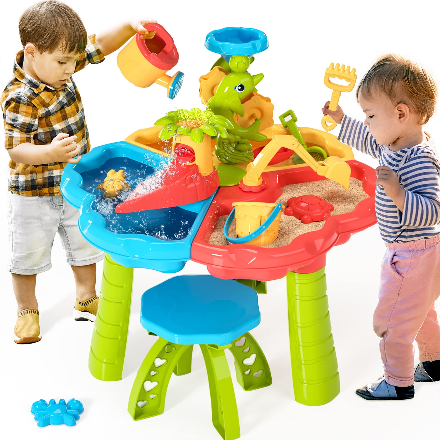 Photo 1 of BELLOCHIDDO Sand Water Table for Toddlers, 3 in 1 Sand Table and Water Play Table Beach Toy for Kids Boys Girls, Outside Backyard Activity Sensory Play Water Table for Toddlers Age 3-5