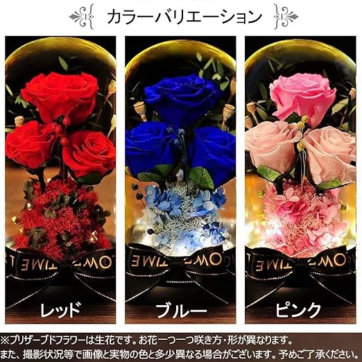 Amazon 可愛い プリザーブドフラワー バラ ピンク ローズ 薔薇 花 ガラスドーム Ledライト付き 木製ベース ブリザードフラワー ロマンティック きれい おしゃれ 記念日 お祝い 結婚式 結婚記念日 退職祝い 誕生日 両親 妻 友達 母親 女性 義母 プレゼント ギフト 贈り物