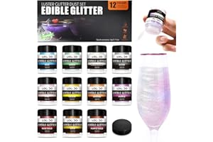 LOCDO Edible Glitter 11+1 Colors Set, Food Grade Luster Dust, Edible Glitter for Drinks, Beer, Cake Decorating, Chocolates, Fondant, Strawberries, Cupcakes, Vegan and Gluten Free (3g/bottle)