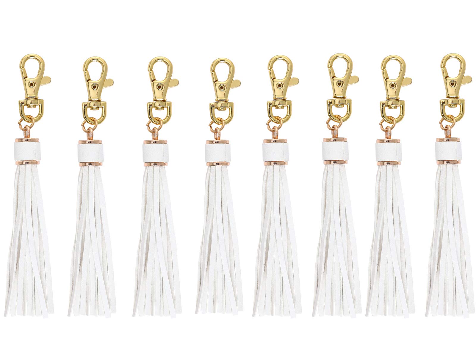 5.9'' 8pcs PU Leather Tassel With Lobster Swivel, Keychain For Handbag Phone Car Key Jewelry DIY GD189, White, 5.9 inch