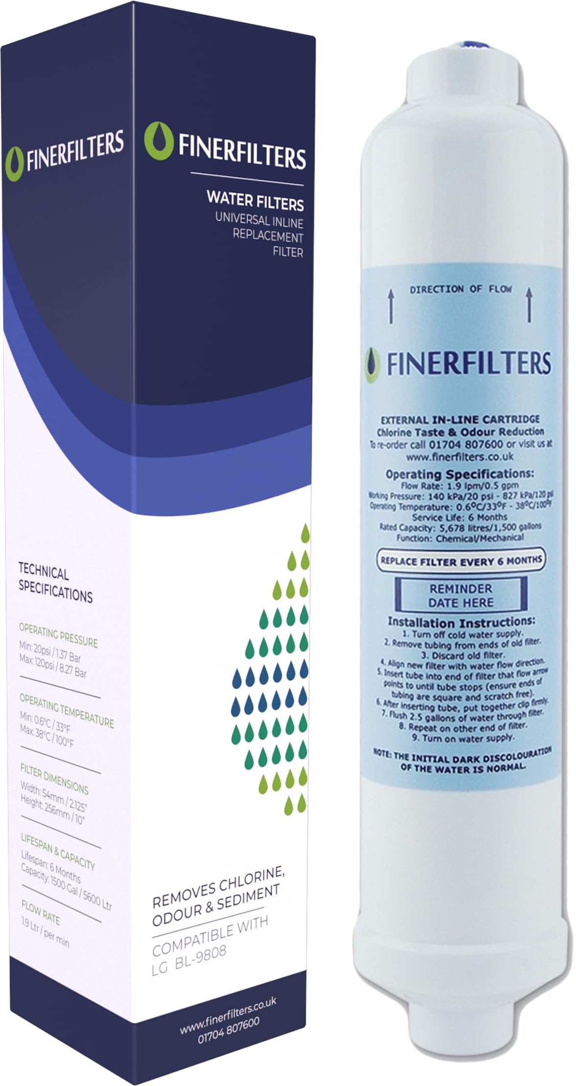 Finerfilters FF-6010PF Fridge Water Filter Compatible with LG BL9808 / 3890JC2990A / 5231JA2010B / 3650JD8050A