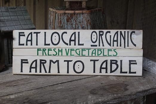 Amazon Com Emily Pallet Sign Eat Local Organic Fresh Produce Farm To Table Arts Crafts Cabin Boho Hippie Farmhouse Kitchen Dining Decor 12 X 3 5 Inch Wooden Sign Crafts For Living Room Decorative