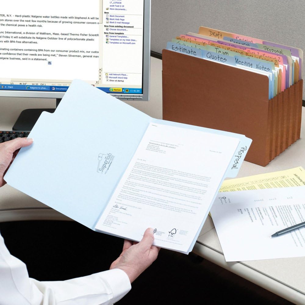 Smead SuperTab File Folder, Oversized 1/3-Cut Tab, Letter Size, Assorted Colors, 24 per Pack (11927) : Office Products