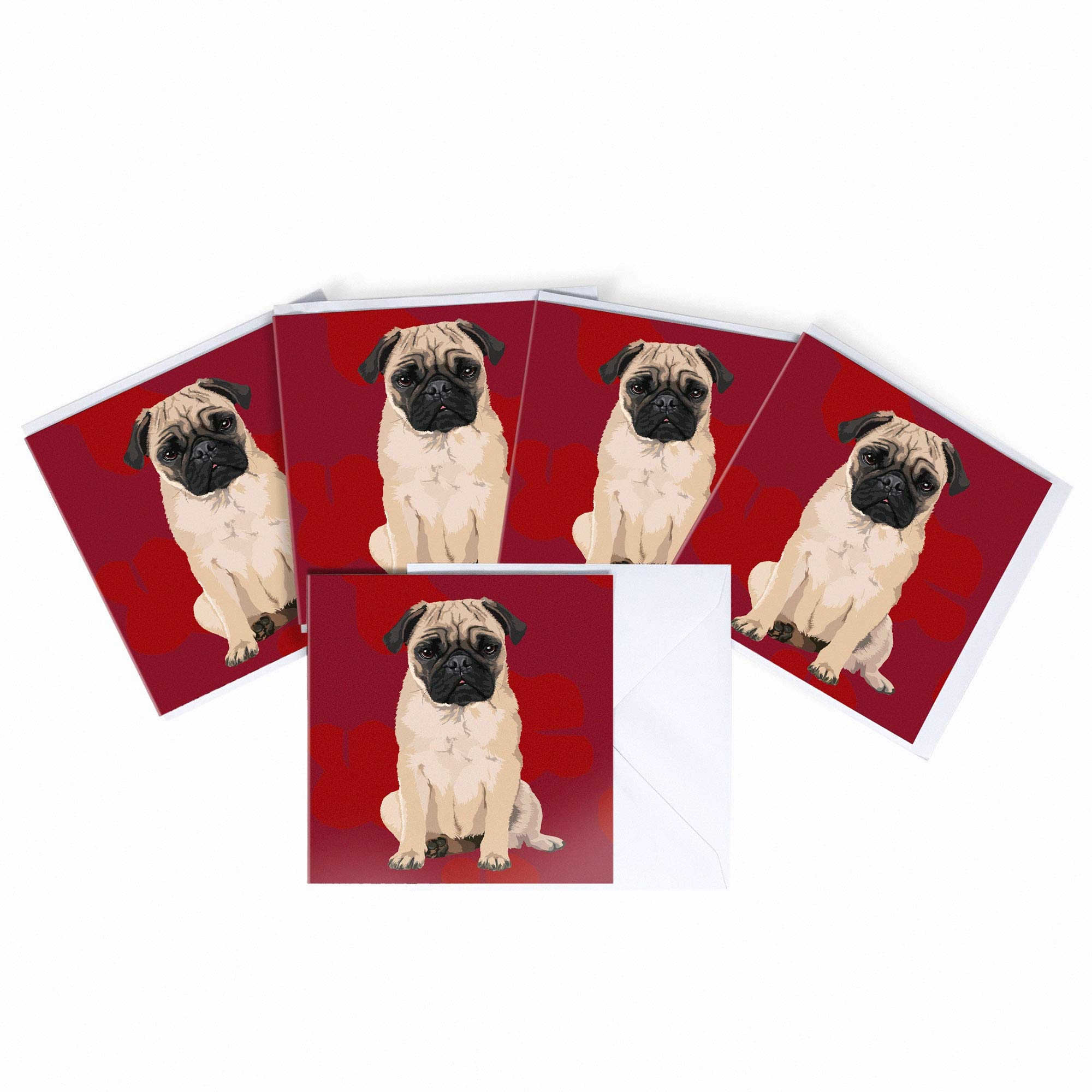 Pug Blank Greeting Card by Leslie Gerry - Pack of 5 Multipack