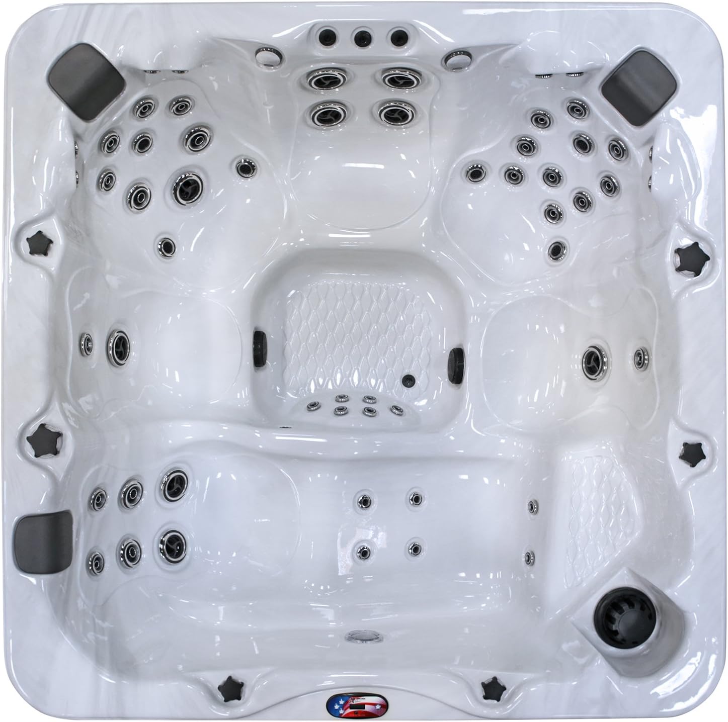 American Spas AM-756LS 6-Person 56-Jet Lounger Spa with Bluetooth Stereo System, LED Streamer Waterfall, Ozone Sanitization