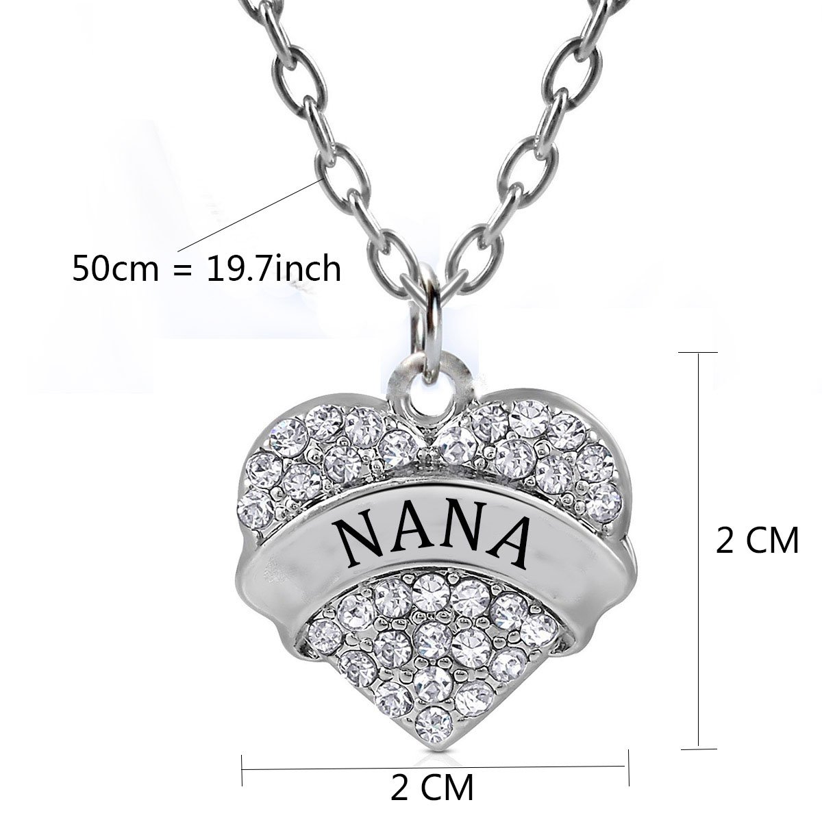 Nana Gifts Heart Pendant Necklace Women Girl - Charm White Crystal Silver Jewelry