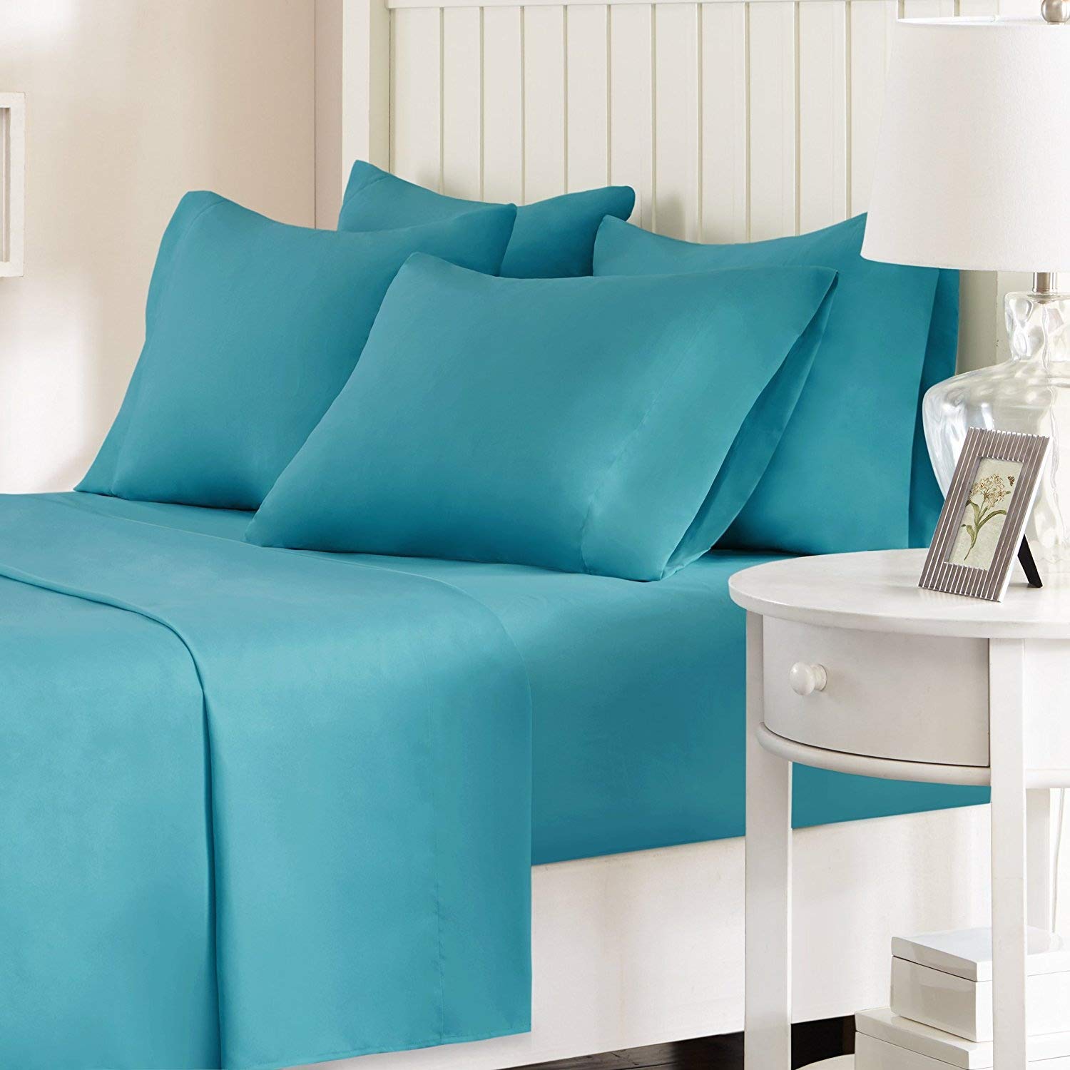 Comfort Spaces Microfiber Set 14" Deep Pocket, Wrinkle Resistant All Around Elastic-Year-Round Cozy Bedding Sheet, Matching Pillow Cases, King, Teal,CS20-0250