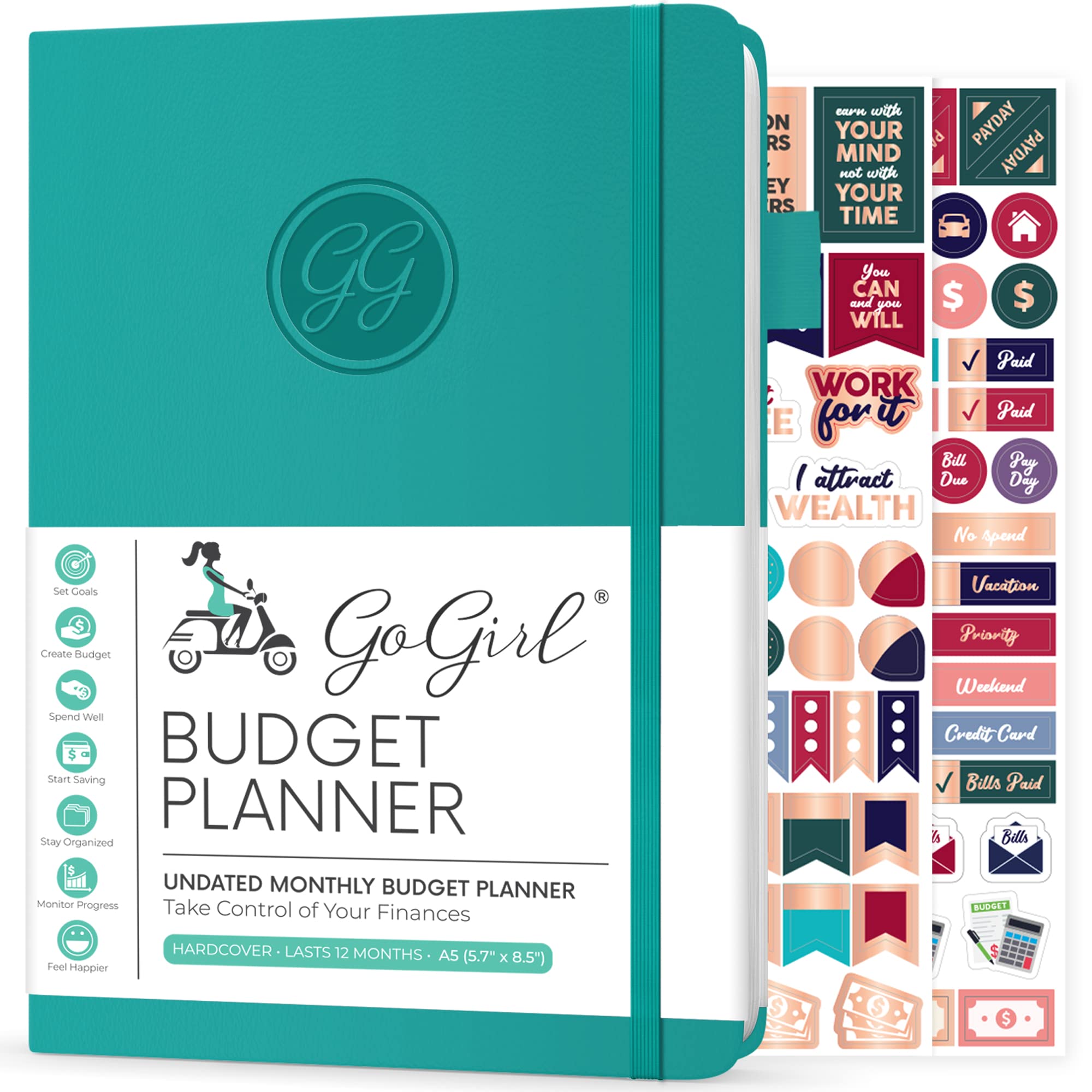 GoGirl Budget Planner – Monthly Financial Planner Organizer Budget Book. Expense Tracker Notebook Journal to Control Your Money. Undated – Start Any Time, A5 Size, Lasts 1 Year – Turquoise