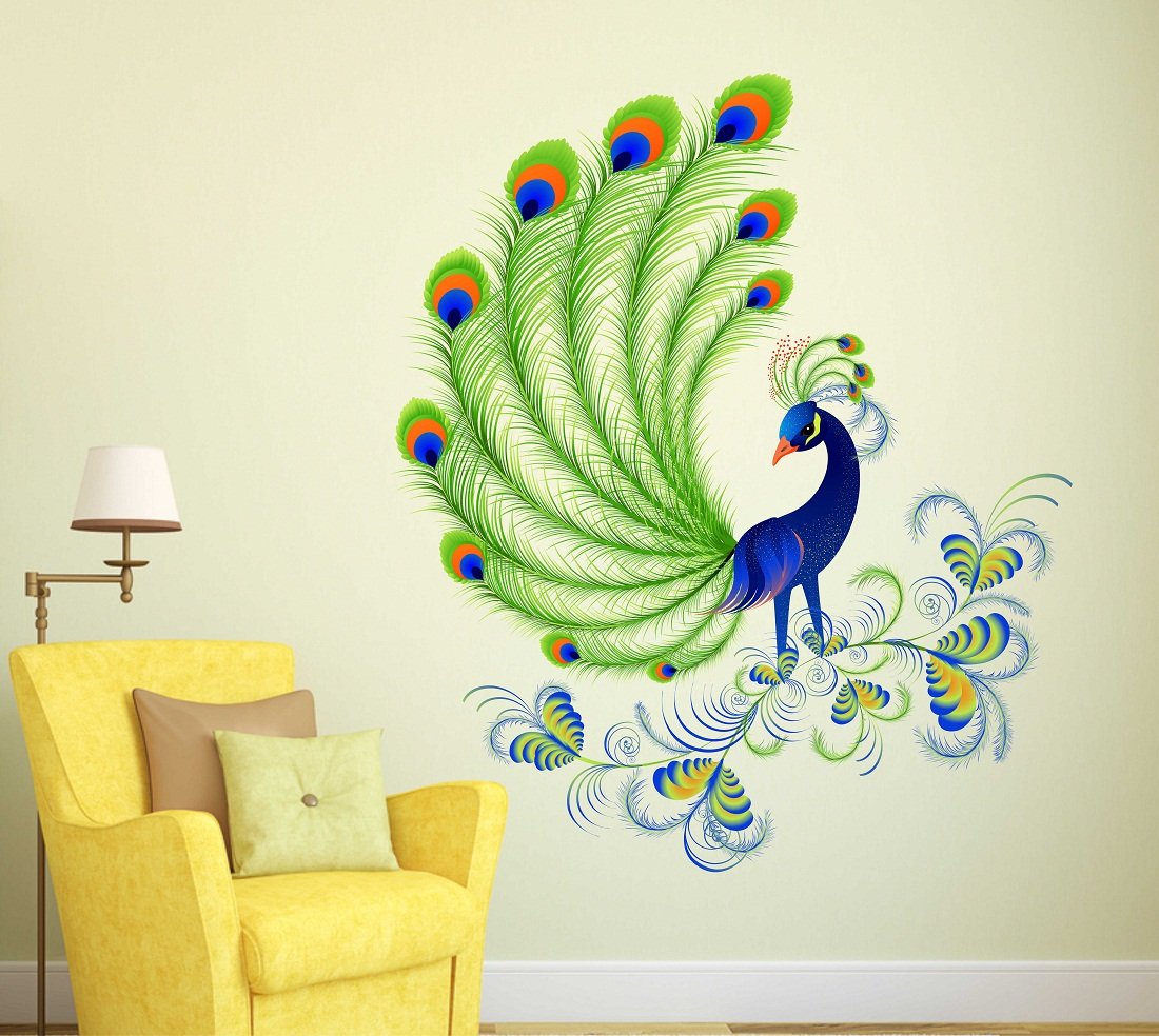 Buy Wallstick 572580 'Beautiful Peacock' Vinyl Wall Sticker (49 cm x 4 cm x 4 cm, Multicolour