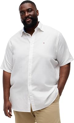 Camisa Hombre Linen Solid Manga Corta, Blanco (White), 2XL