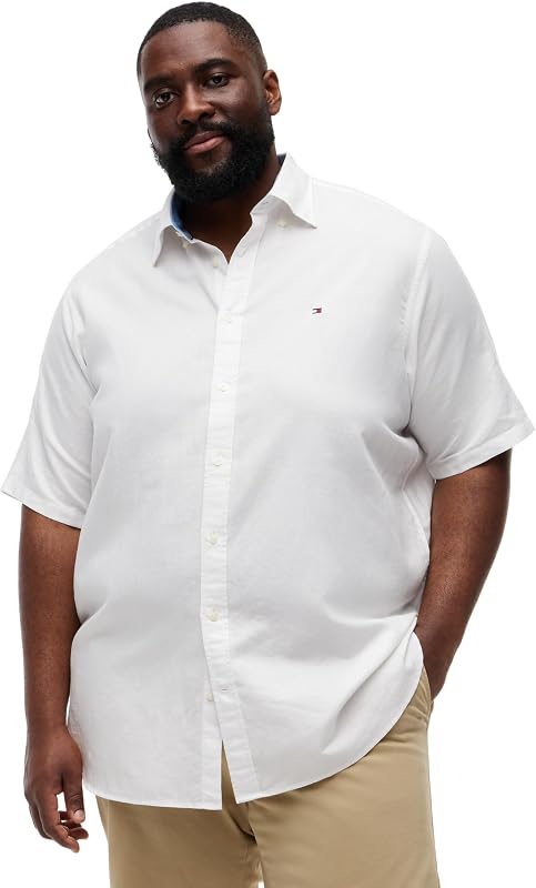 Camisa Hombre Linen Solid Manga Corta, Blanco (White), 2XL — foto 1 de 6
