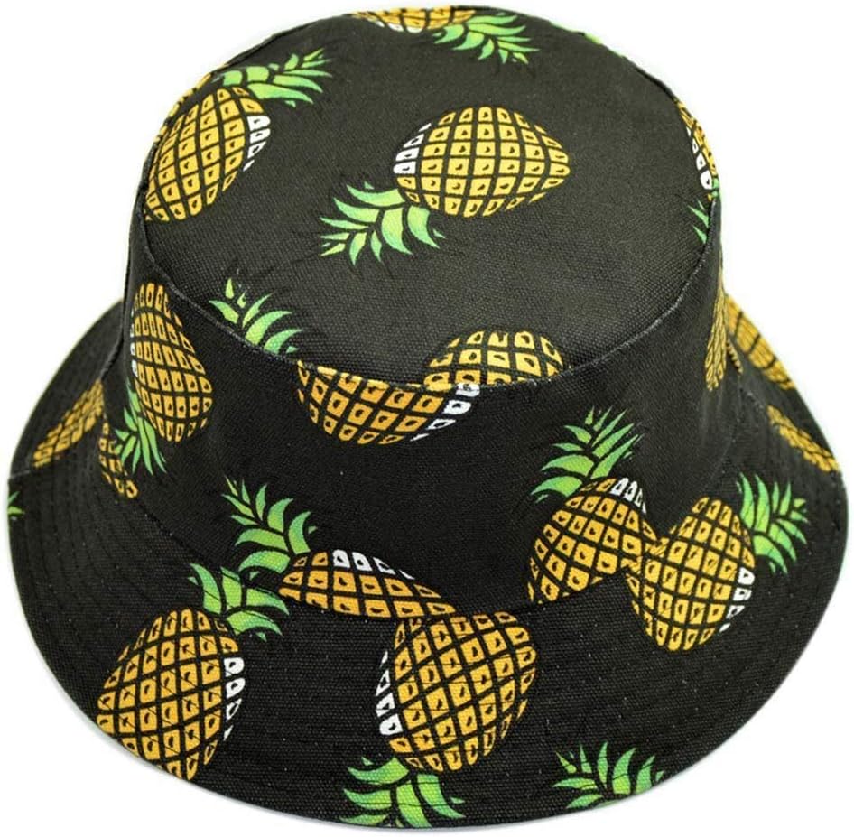 HugeStore Fruit Pattern Bucket Hat Summer Fisherman Cap Hawaii Sun Hat for Men Womens Pineapple Black