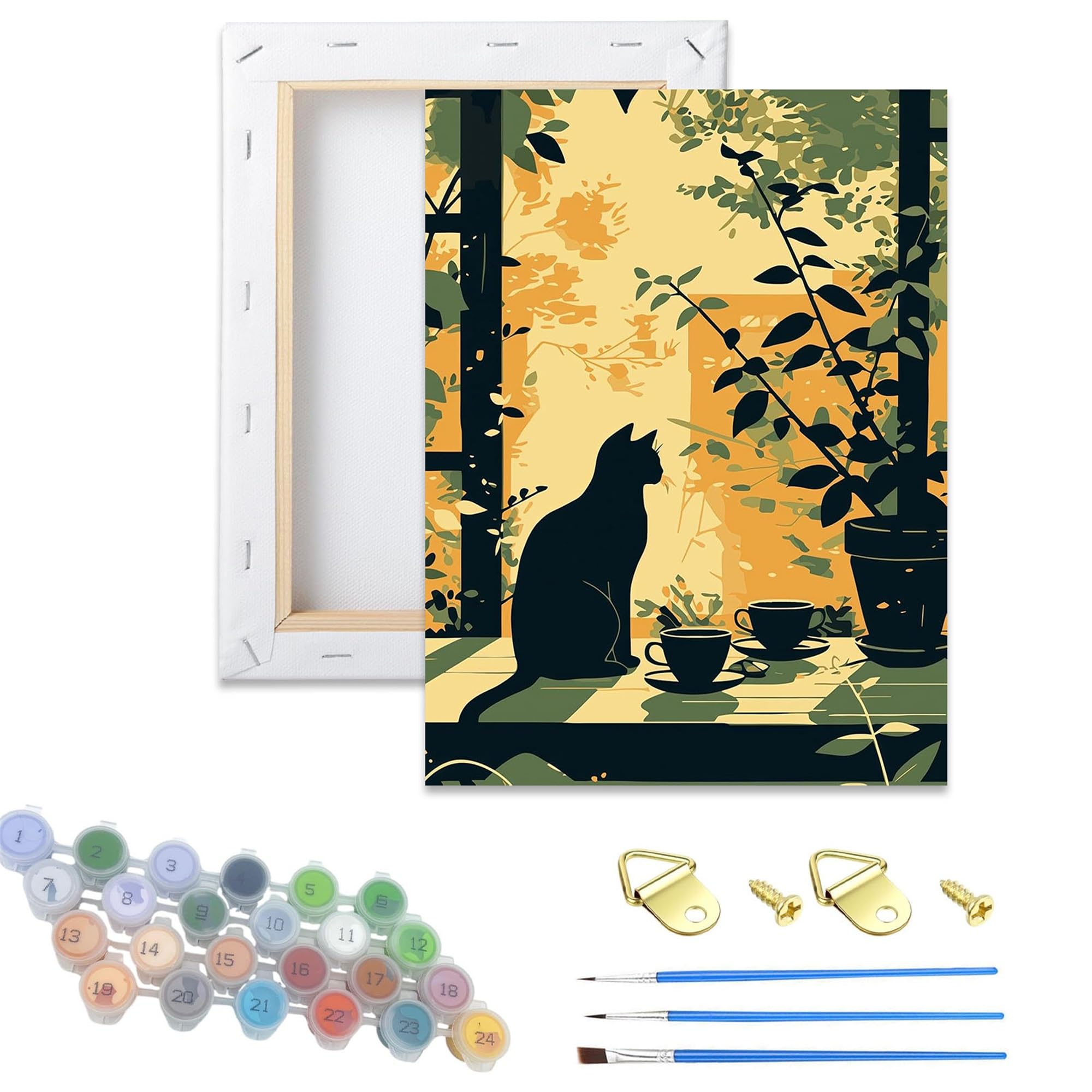 DSFEFV Wooden Framed Paint by Numbers Kits for Adults,DIY Painting Kit on Canvas, Color by Numbers Acrylic,Adult Paint by Number for Wall Decor and Gifts (cat)